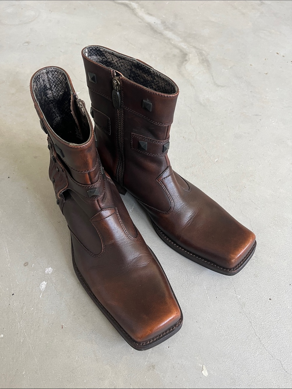 Mark Nason Brown Leather Square-Toe Zip Boots Size 9.5